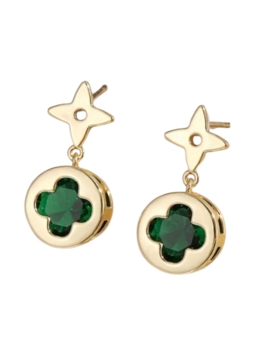 Goldtone Green Clover Earrings